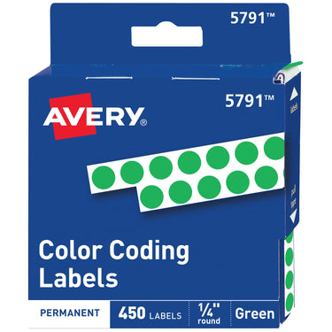 Avery Color-Coding Permanent Labels, 1/4 Inch Round Stickers, Green, Non-Printable, 450 Dot Stickers Total (5791)